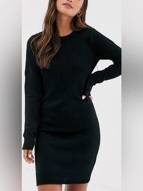 Brave Soul Grunge Black Crewneck Sweater Dress